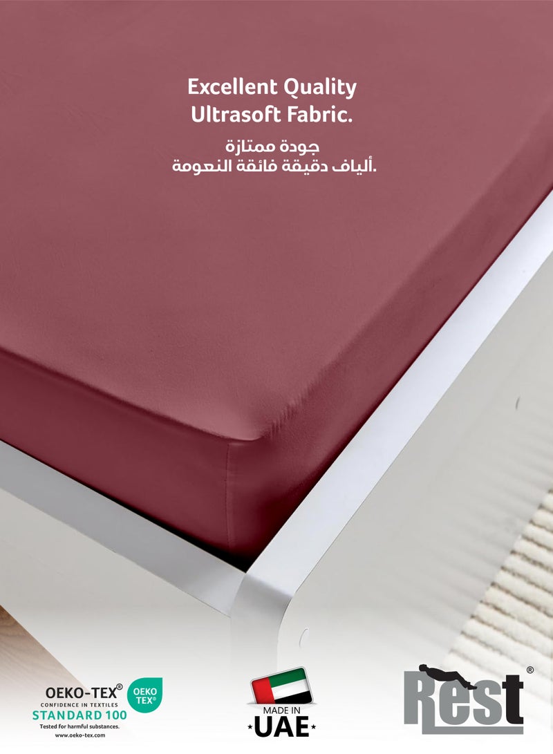 REST Fitted Bedsheet 180x200+30cm Breathable Plush Mauve Fabric with Deep Pockets Machine Washable for Optimal Protection - Image 2